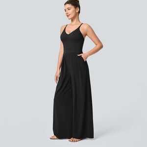 HALARA Breezeful Backless Side Invisible Zipper Pocket Wide Leg Jumpsuit Small